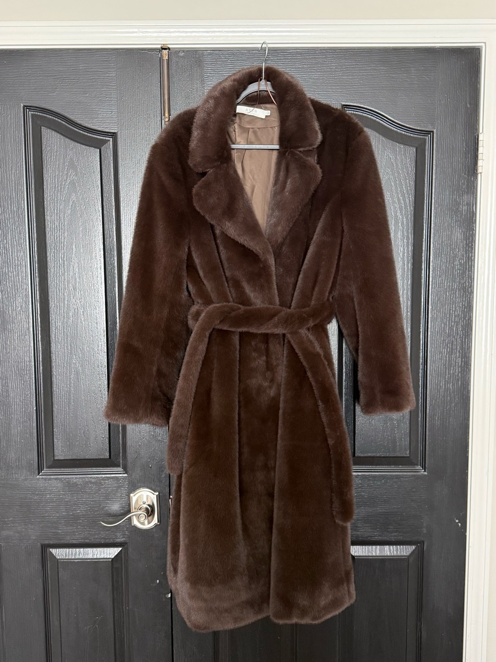 Astr The Label Brown Plush Faux-Fur Belted Trench Coat